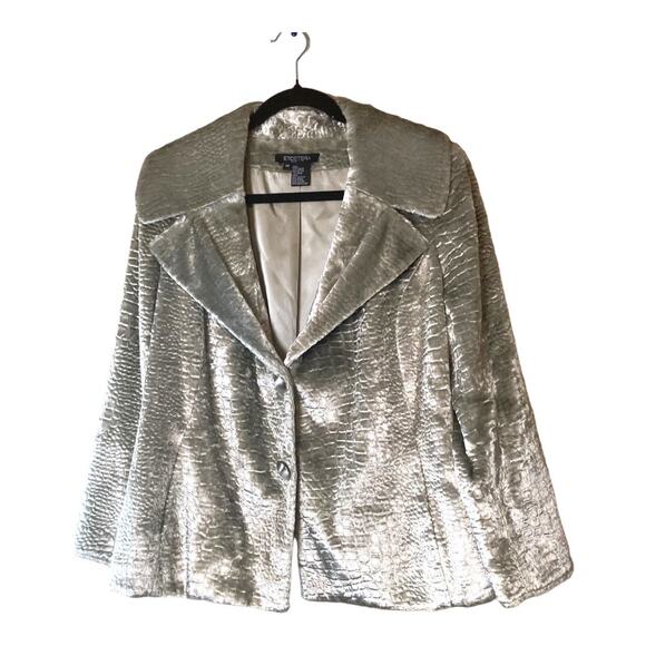 Etcetera Silver Platinum‎ Croc Embossed Faux Fur Jacket Size 14 - Picture 1 of 16